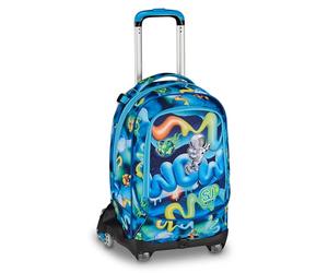 SJ GANG STYLE JAM GANG Trolley Jack 8 ruedas Space Ride, azul, 34 l, desmontable, sistema crossover, 3 en 1, correas retráctiles, bolsillo frontal con astronauta 3D, escuela primaria, niño