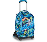 SJ GANG STYLE JAM GANG Trolley Jack 8 ruedas Space Ride, azul, 34 l, desmontable, sistema crossover, 3 en 1, correas retráctiles, bolsillo frontal con astronauta 3D, escuela primaria, niño