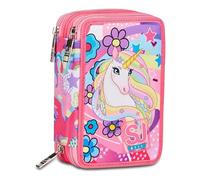 SJ Gang UniBraid - Estuche escolar con 3 cremalleras, rosa, con triple compartimento con bolígrafos, lápices, colores, accesorios de mochila, elementales, medianos, para niña, Rosa, Talla única,