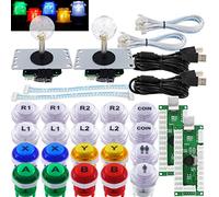 SJ@JX Arcade 2 Player Game Controller Stick DIY Kit LED Buttons with Logo MX Microswitch 8 Way Joystick USB Encoder Cable for PC MAME Raspberry Pi Color Mix