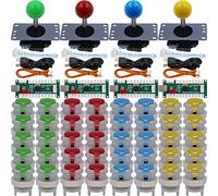 SJ@JX Arcade Game 4 Player Controller DIY Kit Microswitch Button 4&8 Way Joystick Zero Delay USB Encoder Fighting Stick Handles Console for PC MAME Raspberry Pi Retropie