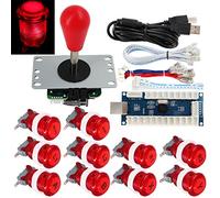 SJ@JX Arcade Game Stick DIY Kit Buttons with Logo LED 8 Way Joystick USB Encoder Cable Controller for PC MAME Raspberry Pi Red