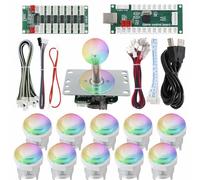 SJ@JX Arcade USB Encoder Kit with RGB LED Buttons & 4/8-Way Sanwa Joystick, Mechanical Black Switches, Game Controller for PC, MAME, Raspberry Pi, Windows
