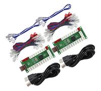 SJ@JX Kit DIY de Controlador de Juego Arcade USB Encoder de 2 Jugadores con Placa de Código, Luces LED y Cero Retraso. Incluye 20 cables para botones LED y 2 cables para joysticks, compatible con Retro Pie, PC, MAME y Raspberry Pi.