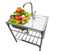SJAPEX Fregadero De Cocina Independiente para Exteriores, De Acero Inoxidable, con Estante De Almacenamiento, Grifos Y Colador, para Restaurantes, Baños, Garajes Y Almacenes. A