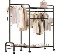SJAPEX Perchero De Metal con Ruedas, Perchero Independiente para Dormitorio con 3 Barras para Ropa, Capacidad De Carga hasta 100 Kg, Sistema De Armario Abierto Resistente 1,110x37x165cm