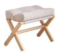 SJAPEX Reposapiés Plegable, Reposapiés Otomano De Madera Maciza con Acolchado Suave para Sofá, Banco para Cambiar Zapatos En La Entrada, Taburete Bajo para Sala De Estar White,44x30x46cm