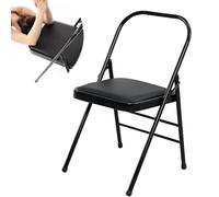 SJAPEX Silla Plegables De Yoga Pilates, Silla Auxiliar Yoga para Hogar, Silla De Yoga Iyengar Plegable, Silla De Yoga De Metal con Respaldo, Cuero PU De Calidad Black
