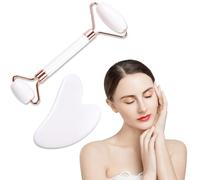 SJBAUTYO 2 pcs Gua Sha Rodillo Facial de Jade, Masajeador de Cara y Cuello, Gua Sha Suaviza, Calma y Relaja la Piela
