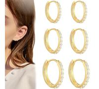 SJBAUTYO 3 Pares Pendientes Aro Plata Mujer - Juego de Pendientes Aro Pequeños, Pendientes Hipoalergénicos Chapados en Oro de 14K, Pendientes Aros Dorados Circonita Cúbica Hombre Niñas 6/7/80mm