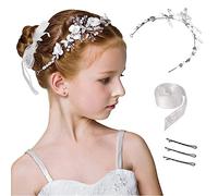 SJBAUTYO Diadema de perlas doradas, Diadema de flores para novia, Corona de Flores, Tiara, Diadema Novia Boda, para novia, para novia, para niñas y damas de honor