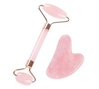 SJBAUTYO Gua Sha Rodillo Facial de Jade, Masajeador de Cara y Cuello, Gua Sha Suaviza, Calma y Relaja la Piel, Elimina la Hinchazón de los Ojos,Rosa