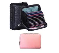 SJBAUTYO Portatarjetas de crédito de 2 piezas, Portatarjetas de crédito Cartera de cuero con cremallera 11 Ranuras para tarjetas, Se puede usar para dinero de bolsillo o tarjetas de identificación
