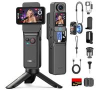 SJCAM C400 Creators Content Combo, tarjeta de 64 GB, cámara de acción de mano de bolsillo 4K, potencia 7H, estabilización de 6 ejes, impermeable, pantalla táctil de 2.29 pulgadas, cámara de video de