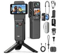 SJCAM C400 Paquete para Vlog 4K(Sin Tarjeta de Memoria), 7 Horas de Autonomía, Pantalla Táctil de 2.29", Estabilización de 6 Ejes, Cámara Deportiva Sumergible para Moto, Casco, Buceo y Youtube, Negro