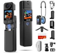 SJCAM Cámara de acción de bolsillo C300 4K, cámara de vlogging de 128 GB con cordón magnético y trípode, cámara POV de estabilización de 6 ejes, cámara corporal portátil, color negro