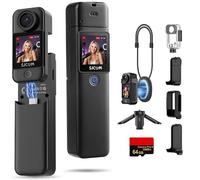 SJCAM Cámara de vlogging C300 4K, 7 horas de potencia, cámara de acción de | Videocámara de estabilización de 6 ejes, cámara de mano de viaje FOV de 154° para exteriores, cámara vlog con tarjeta de 64