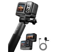SJCAM SJ20 Micrófono Pack Cámara Deportiva-Doble Objetivo 4K con Palo Selfie de 8 h, Modo Super Nocturno, Zoom 8X, Action CAM Resistente al Agua para Viajes, Vlogs,Sin Tarjeta