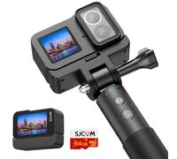 SJCAM SJ20 Pack Cámara Deportiva-Doble Objetivo 4K con Palo Selfie de 8 h, Modo Super Nocturno, Zoom 8X, Action CAM Resistente al Agua para Viajes, Vlogs, Motos y Actividades al Aire Libre,64G