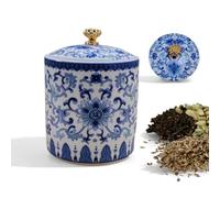 SJDHAHC Salero de porcelana azul y blanca con tapa, tarro hermético de cerámica para especias; recipiente de sal de porcelana para encimera; almacenamiento de cocina vintage azul y blanco, fácil de