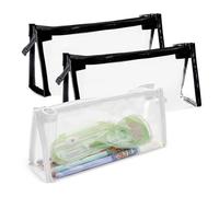 SJDOFU Estuche transparente para lápices, 3 unidades, estuche transparente de PVC, impermeable, gran capacidad para exámenes (negro y blanco)