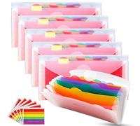 SJDOFU Organizador de tarjetas flash, 13 bolsillos con etiquetas de colores índice y hojas, paquete de 6 carpetas expansibles de 13 bolsillos, carpeta de acordeón portátil para billetes, cupones y