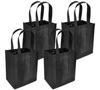 SJDOFU Portabotellas reutilizable para 6 botellas, soporte para bolsas con asa de transporte, bolsa para guardar vino, cerveza, champán, 4 unidades, Black, Práctico