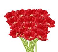 SJDWDX 20 flores artificiales de amapolas rojas, realistas de seda de poliuretano con diseño de amapola tallo largo, ramo flores falsas, arreglo floral para bodas, hogar, cocina, sala estar, comedor