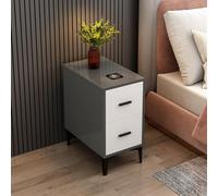 SJFJJKD Mesa de Noche pequeña Moderna con estación de Almacenamiento y Carga Dos cajones de Gris Oscuro+Mesa Lateral de Madera Que Ahorra Espacio en Blanco con luz fácil de ensamblar Friendship Years