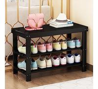 SJFJJKD Moderno Simple Banco,Hermoso Banco De Entrada 2-Nivel Banco De Zapatos,Naturaleza Bambú Organizador De Almacenamiento De Zapatos,Se Puede Utilizar Al Aire Libre-Negro 69x27x45cm(27x11x18inch)