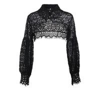 SJHDUNBW EUR Black Lace Sun-Protective Cardigan Shawl with Collar and Long Sleeves Elegant Waistcoat for Skirts/Dresses