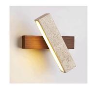 SJHPZG Aplique de Pared LED Cuadrado de travertino con rotación de 180°, de Piedra Natural, para Interiores, luz cálida de 3000 K, Moderno Aplique de Madera para baño Dormitorio y Sala