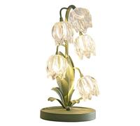 SJHPZG Lámpara de Mesa de tulipán Verde Lámpara de Escritorio de Noche de Flores Vintage con Bombillas LED G4 Lámpara de mesita de Noche Floral Elegante para Dormitorio Lectura