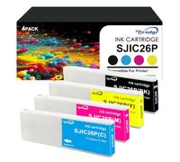 SJIC26P Cartucho de Tinta para Cartuchos de Tinta epson SJIC26P SJIC26P-K SJIC26P-C SJIC26P-M SJIC26P-Y Compatible para Epson ColorWorks C7500 TM-C7500 (Negro, Amarillo, Cian, Magenta)