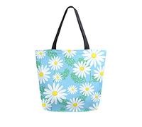 SJOAOAA Bolsa de compras unisex con estampado de margaritas y hojas florales, reutilizable, plegable, casual, elegante, para playa, viajes, trabajo, escuela, bolsa de comestibles