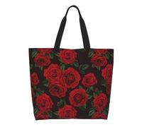 SJOAOAA Bolsa de compras unisex con girasol, grande, reutilizable, para picnic, trabajo, playa, hombro, bolsa de comestibles, Rosa roja y negra, Talla única
