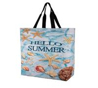 SJOAOAA Bolsa de la compra plegable reutilizable con estampado de Hello Summer con texto en inglés "Hello Summer" con hombro