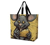 SJOAOAA Bolsa de la compra unisex con diseño de rata come un pedazo de queso, bolsa de hombro para comestibles