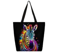SJOAOAA Bolsa de la compra unisex con estampado de cebra colorida de arcoíris, reutilizable, plegable, casual, elegante, para playa, viajes, trabajo, escuela, bolsa de hombro