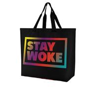 SJOAOAA Bolsa de la compra unisex Stay Woke reutilizable, plegable, con bolsillo interior, gran capacidad, para el hombro, bolsa de comestibles