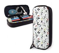SJOAOAA Estuche de cuero para lápices Stranger Letter Things, bolsa de lápices blanca de gran capacidad, estuche divertido de papelería para oficina STU, ver imagen, Talla única, Organizador de bolsas