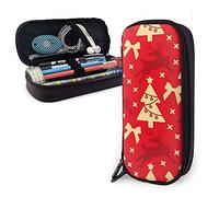 SJOAOAA Estuche de cuero rojo sin costuras con símbolos de Navidad, gran capacidad, organizador de artículos de papelería con cremallera, ver imagen, Talla única, Organizador de bolsas