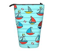 SJOAOAA Estuche de lápices de pie con patrón de velero de dibujos animados, bonito estuche para lápices de gran capacidad, estuche portátil para mujeres y hombres, Black, Talla única, Estuche para