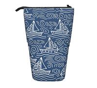 SJOAOAA Estuche de lápices de pie con patrón de velero de dibujos animados, bonito estuche para lápices de gran capacidad, estuche portátil para mujeres y hombres, Black, Talla única, Estuche para