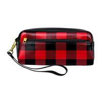 SJOAOAA Estuche de piel sintética con patrón de cuadros rojos y negros sin costuras, estuche de alta capacidad, para escribir en la oficina, ver imagen, Talla única, Organizador de bolsas