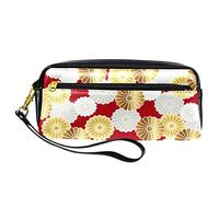 SJOAOAA Estuche de piel sintética de estilo tradicional japonés con patrón de crisantemo, estuche de alta capacidad, para escribir en la oficina, ver imagen, Talla única, Organizador de bolsas