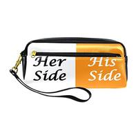 SJOAOAA Estuche organizador de lápices con texto en inglés "Her Side and His Side", color blanco y naranja, ver imagen, Talla única, Organizador de bolsas