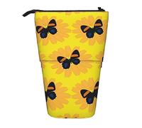 SJOAOAA Estuche para lápices, bonito estuche para lápices de pie, estuche retráctil para lápices, bolsa organizadora de papelería de girasol amarillo, Black, Talla única, Estuche para lápices de pie