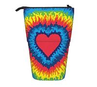 SJOAOAA Estuche para lápices, bonito estuche para lápices de pie, estuche retráctil para lápices, bolsa organizadora de papelería triangular geométrica, Corazón arco iris teñido anudado, Talla única,