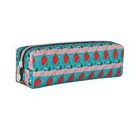 SJOAOAA Estuche para lápices con diseño de fresa, con cremallera, de cuero, para lápices, organizador de cosméticos, bolsa de almacenamiento, White, Talla única, Estuche de piel
